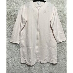 Miss Elaine Robe Womens Size L Pink Floral‎ Embroidered Waffle Knit Long Sleeves